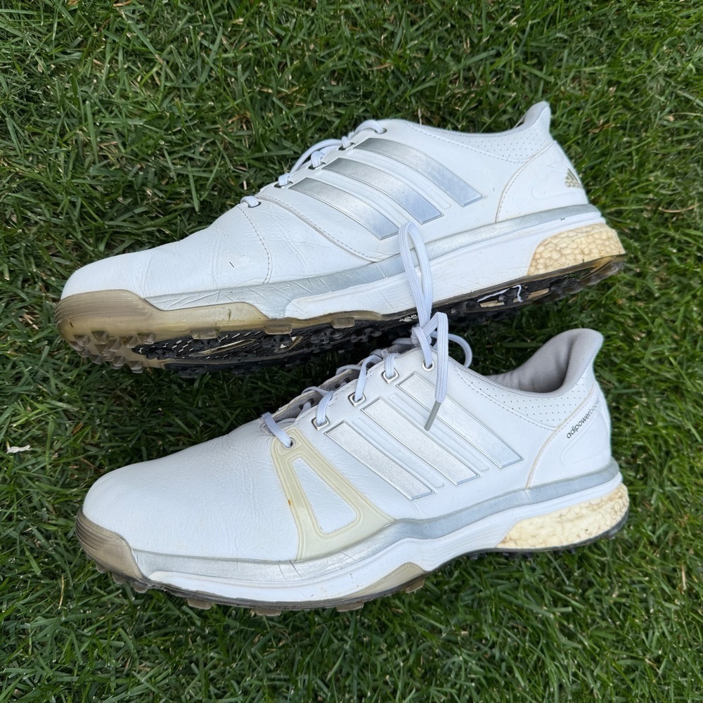 Adidas Adipower Boost Mens 10.5 White and Grey Golf Cleats - Picture 2 of 16